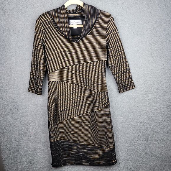 Sara Campbell Sweater Dress Womens M Black Gold Cowl Bodycon Vintage Wool Blend - Picture 1 of 13